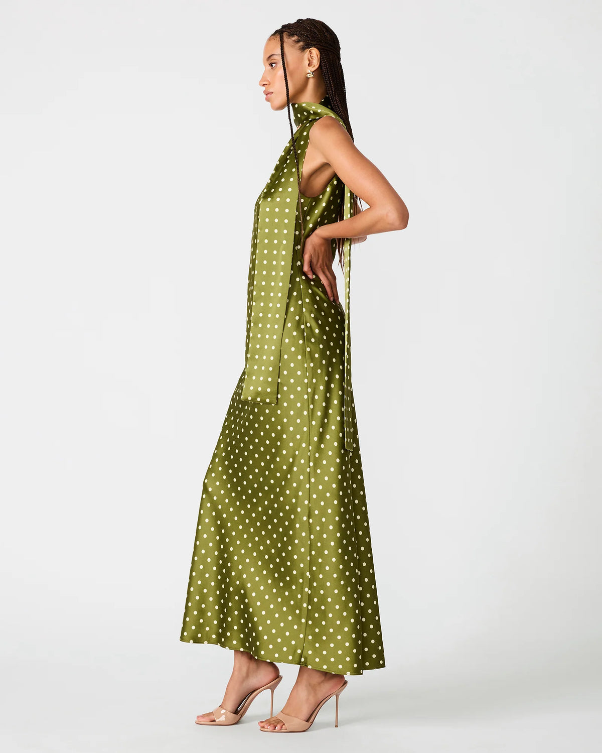 Jaiden Polka Dot Dress in Olive Heather
