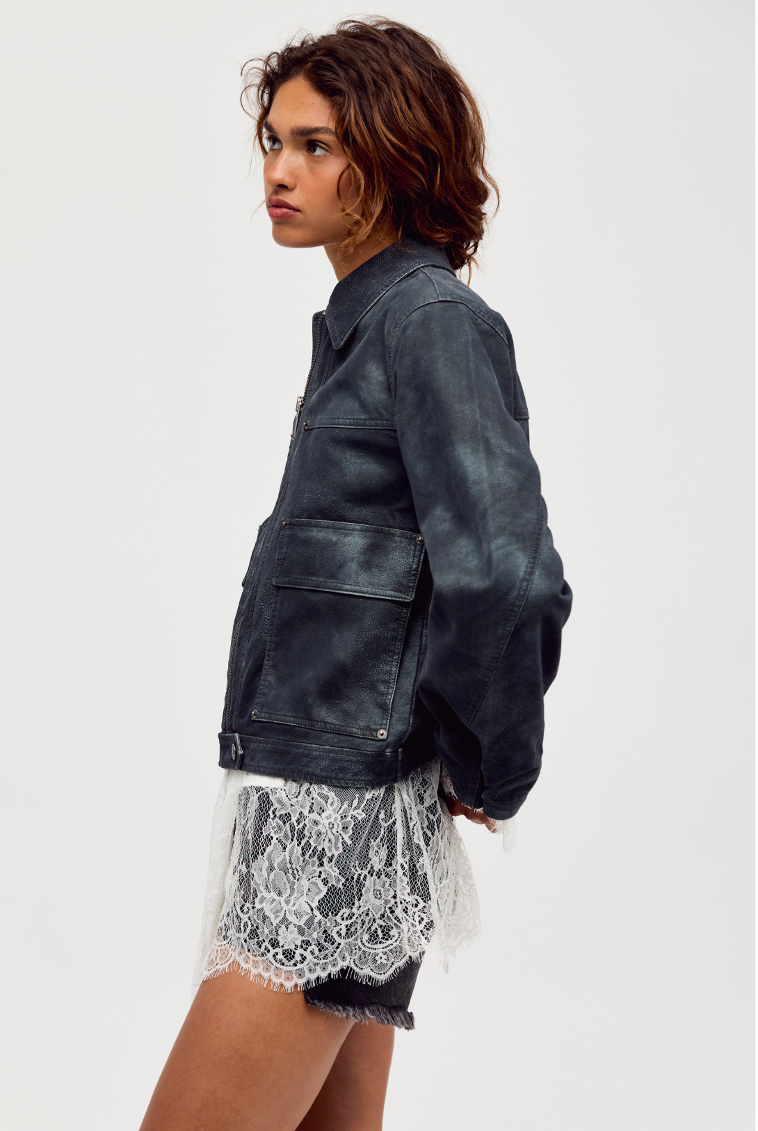 Blair Vegan Suede Jacket in Navy Wave