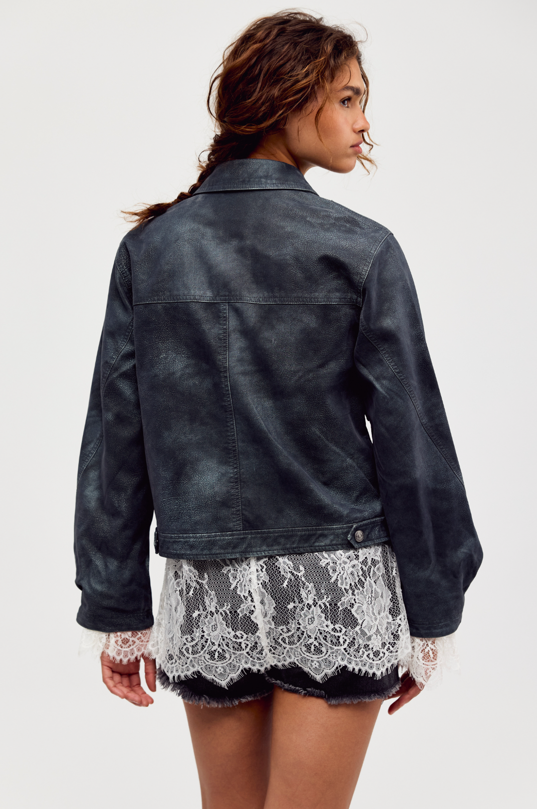 Blair Vegan Suede Jacket in Navy Wave