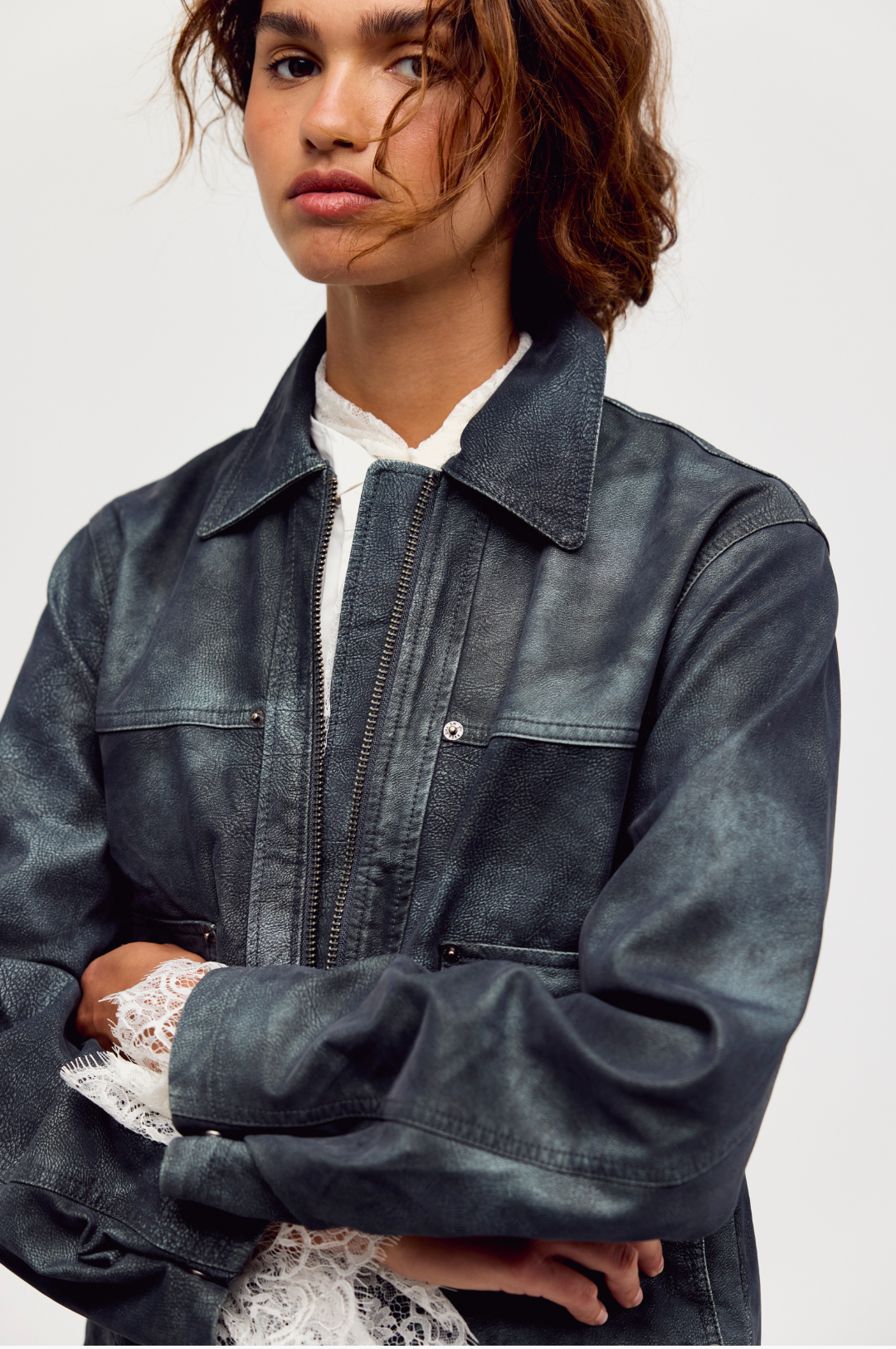 Blair Vegan Suede Jacket in Navy Wave