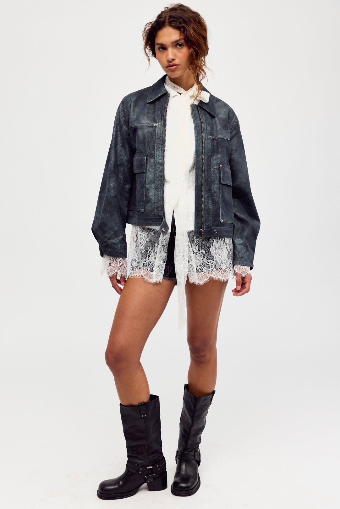 Blair Vegan Suede Jacket in Navy Wave