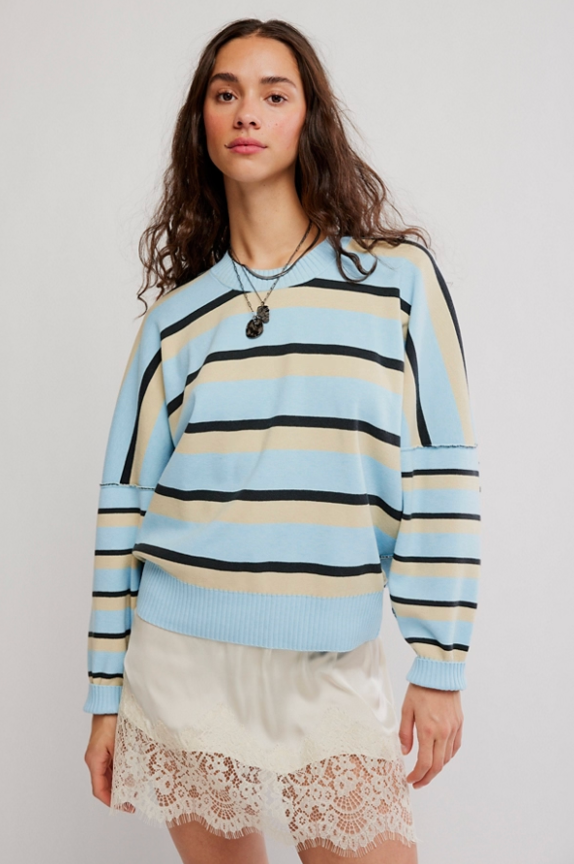 Striped Alma Pullover in Ice Blue Combo