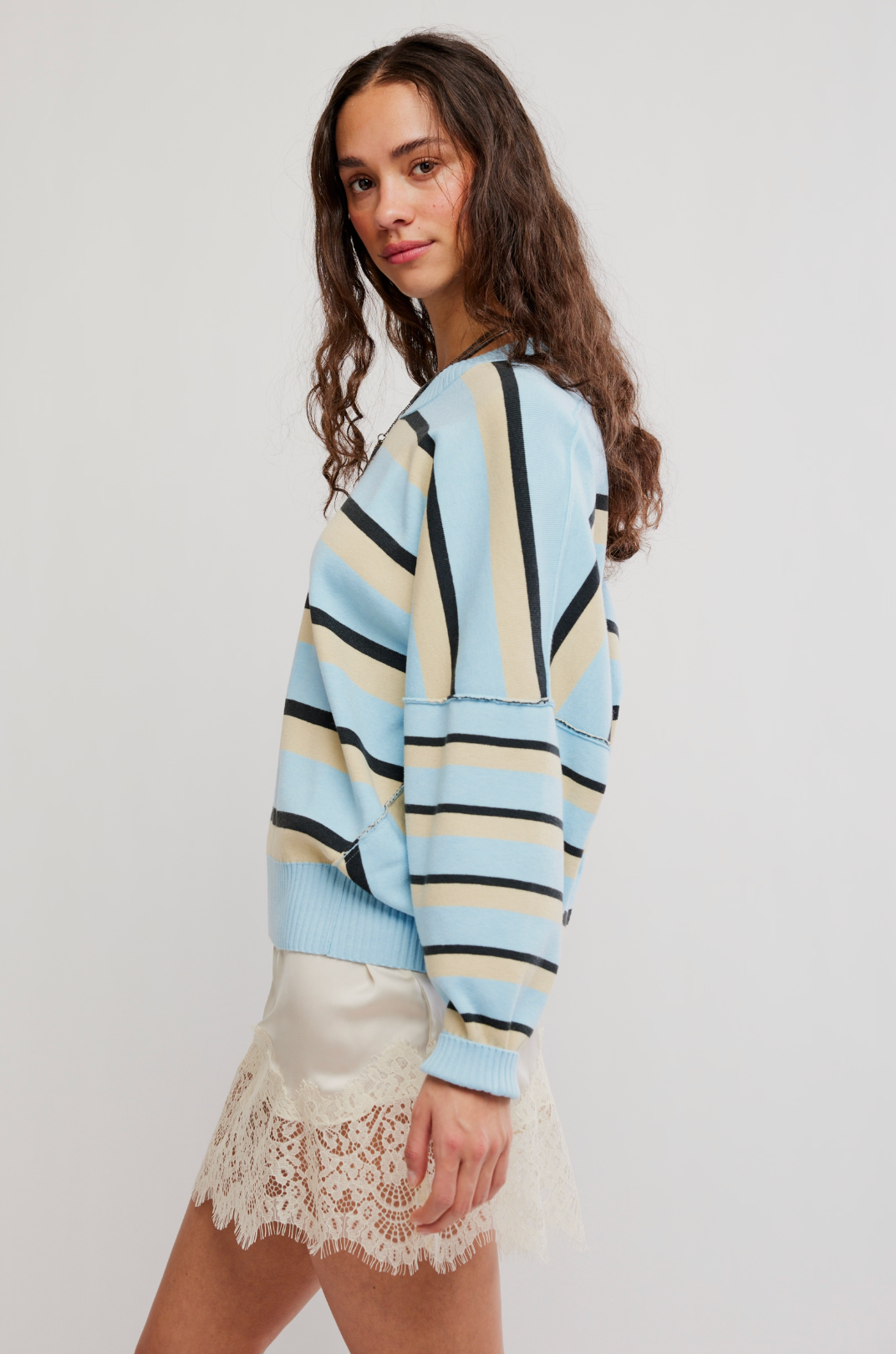 Striped Alma Pullover in Ice Blue Combo