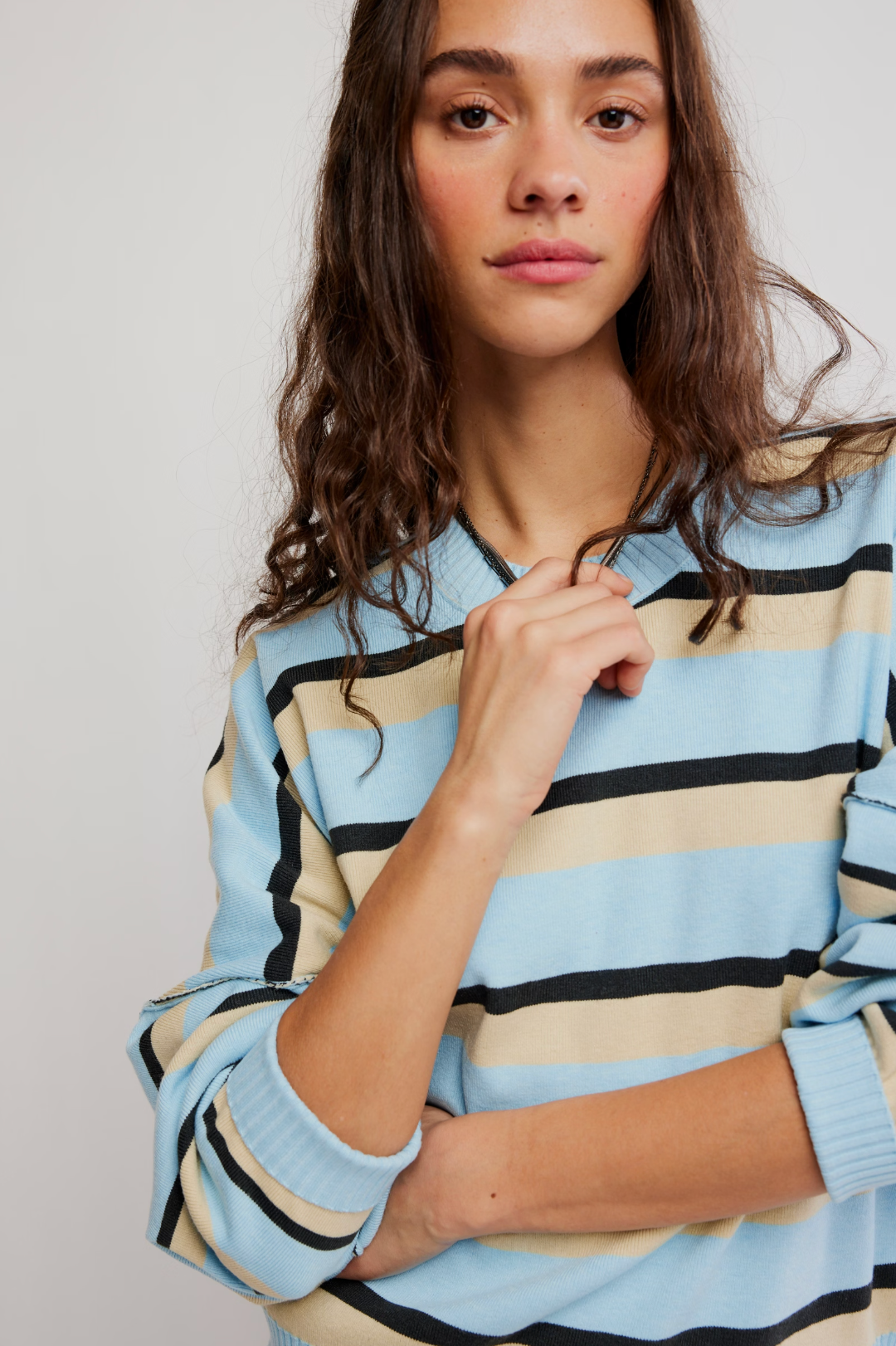 Striped Alma Pullover in Ice Blue Combo