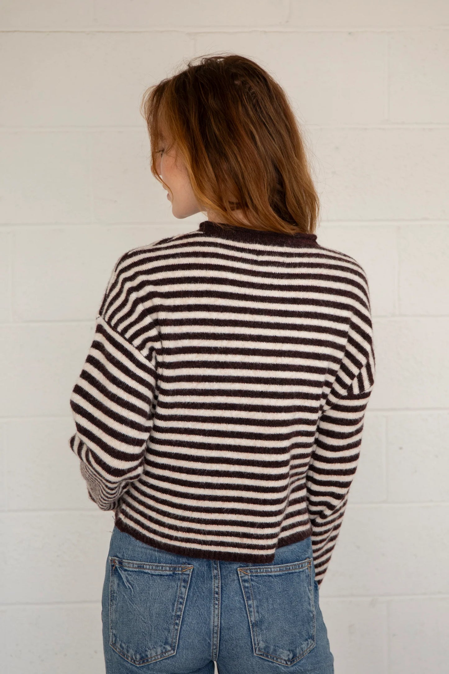 Piper Henley Pullover in Dark Wine Stripe