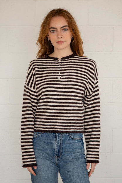 Piper Henley Pullover in Dark Wine Stripe
