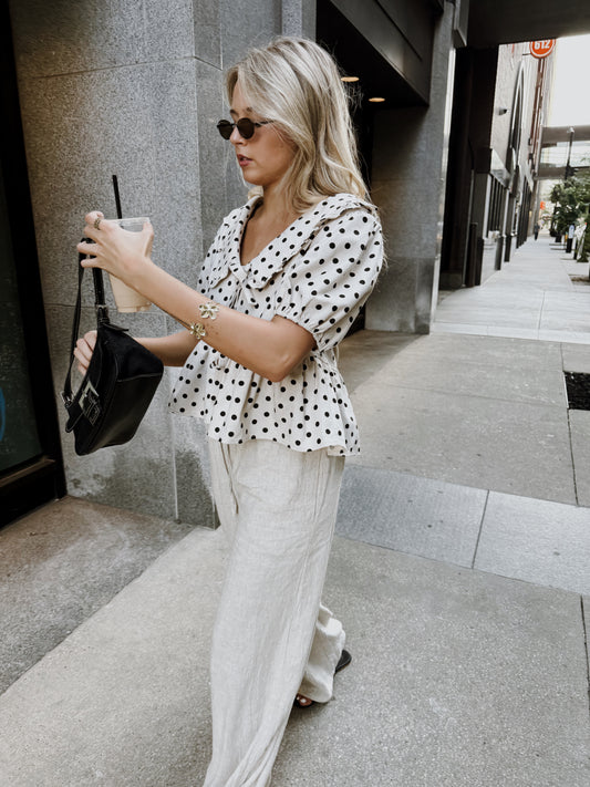 Linen Polka Dot Top
