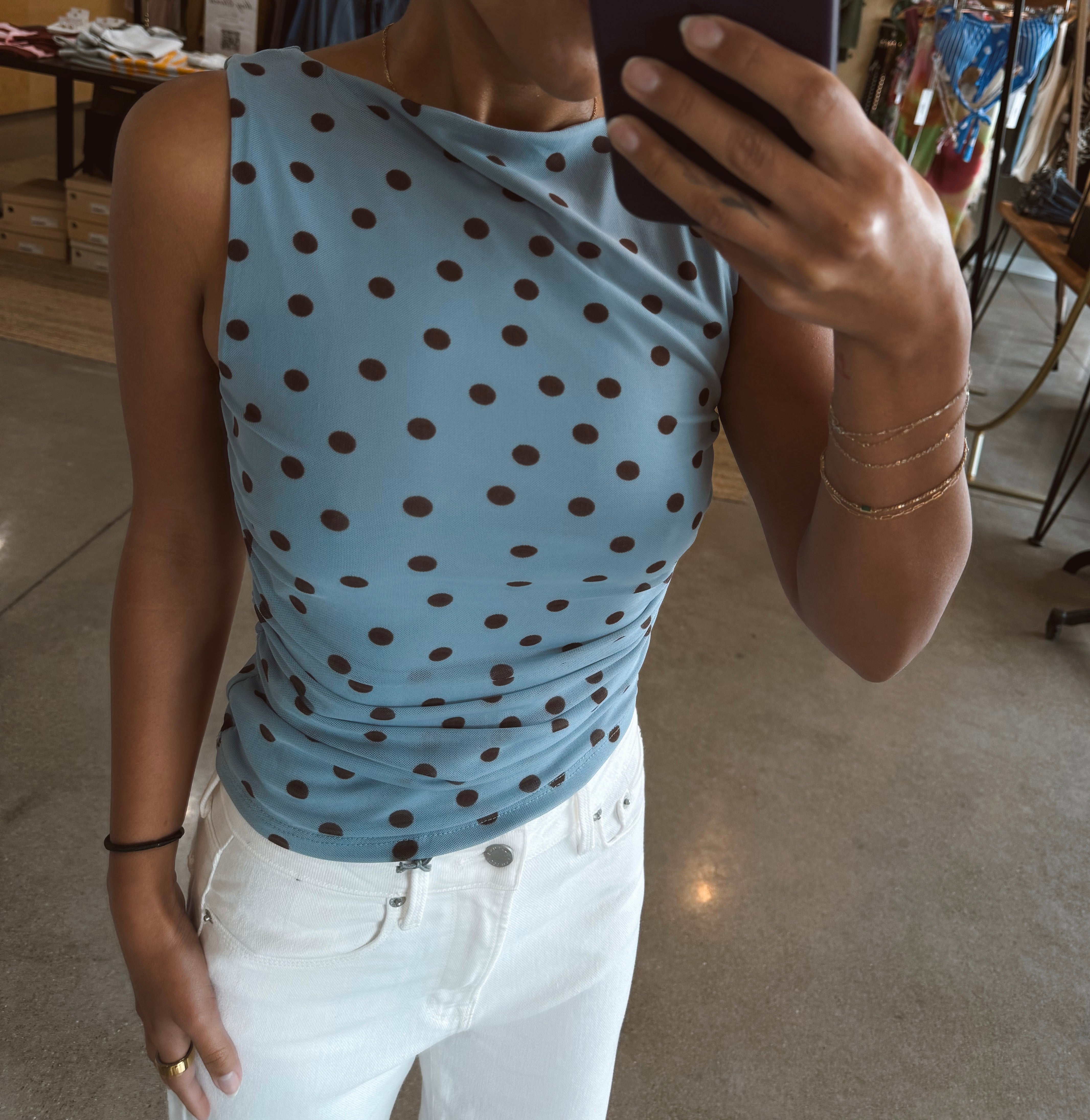 Blue Dot Mesh Top