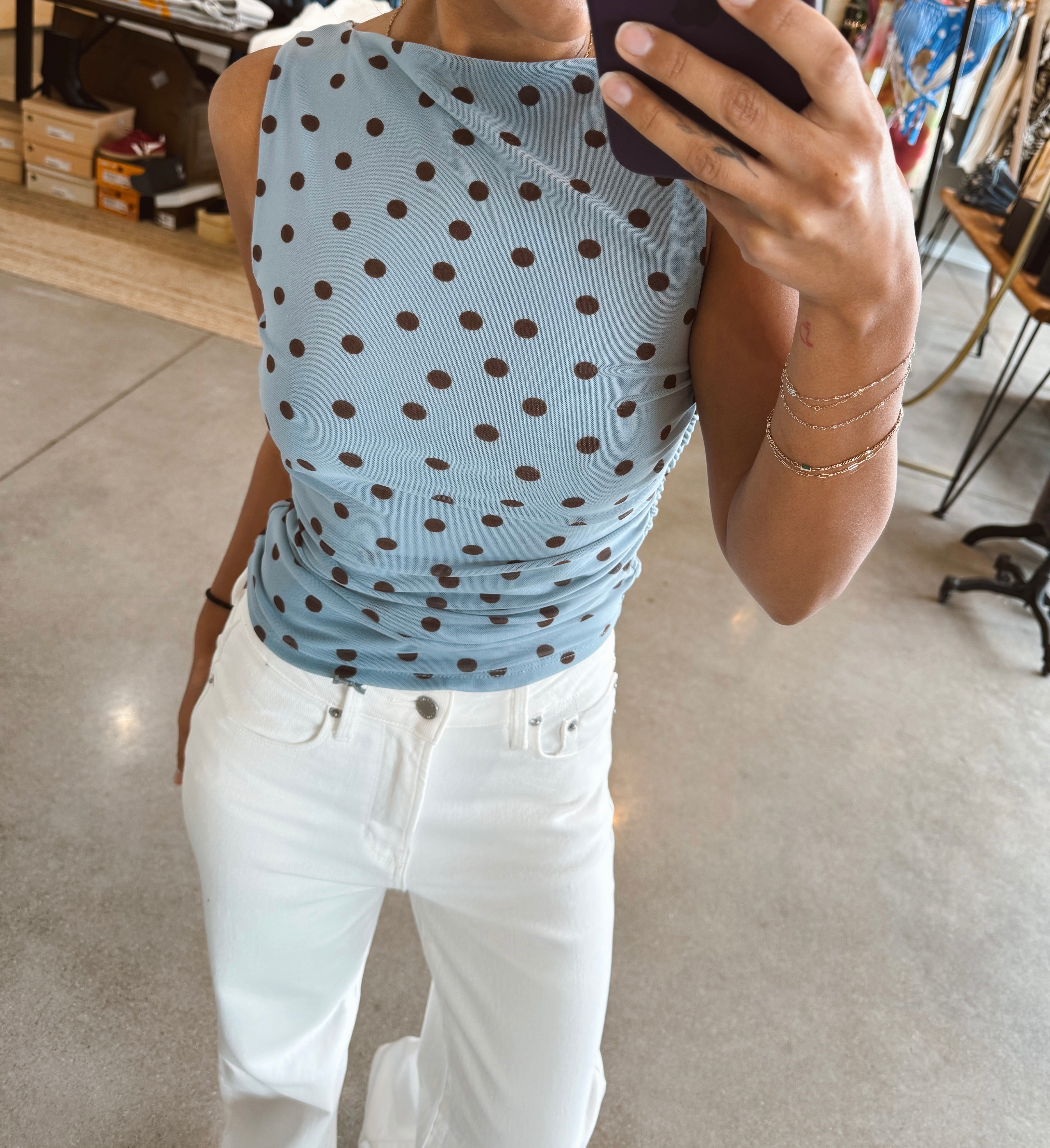 Blue Dot Mesh Top