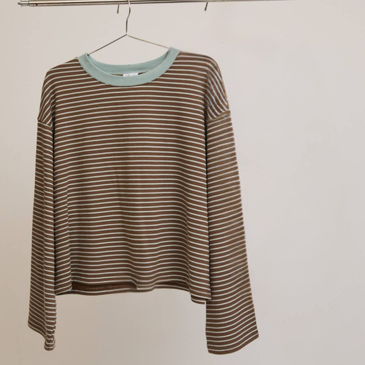 Stripe Boxy Tee in Mint Brown