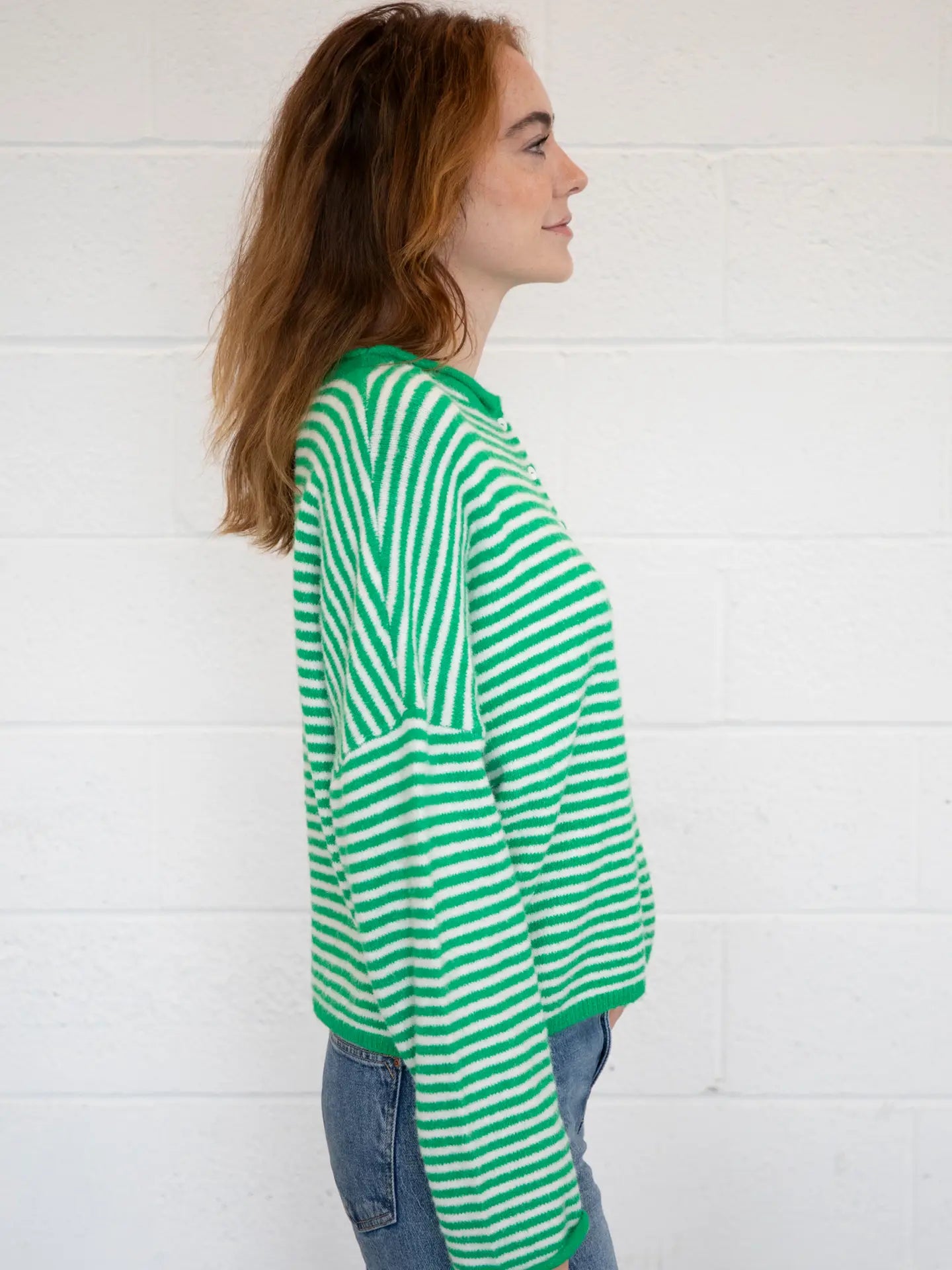 Piper Cardigan in Green Mini Stripe