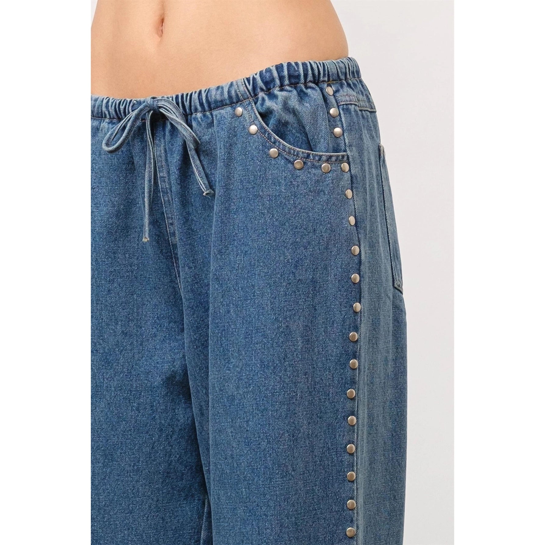 Marlowe Studded Pants in Blue Denim