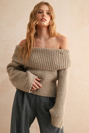 Tessa Off Shoulder Sweater in Oatmeal