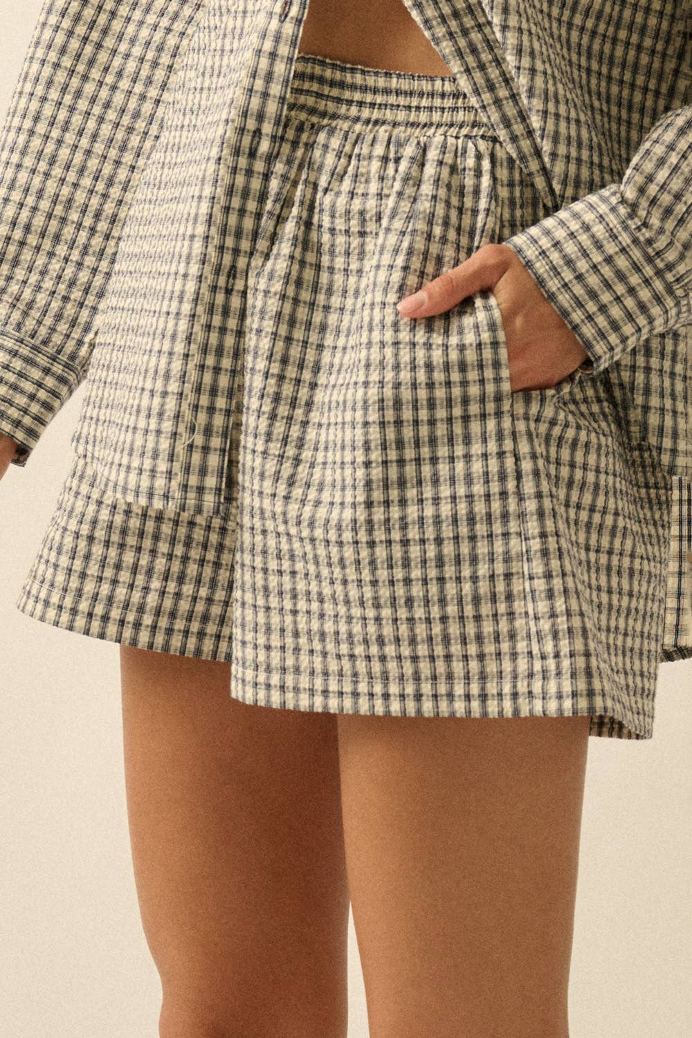 Sunny Sunday Plaid Seersucker Pleated Shorts