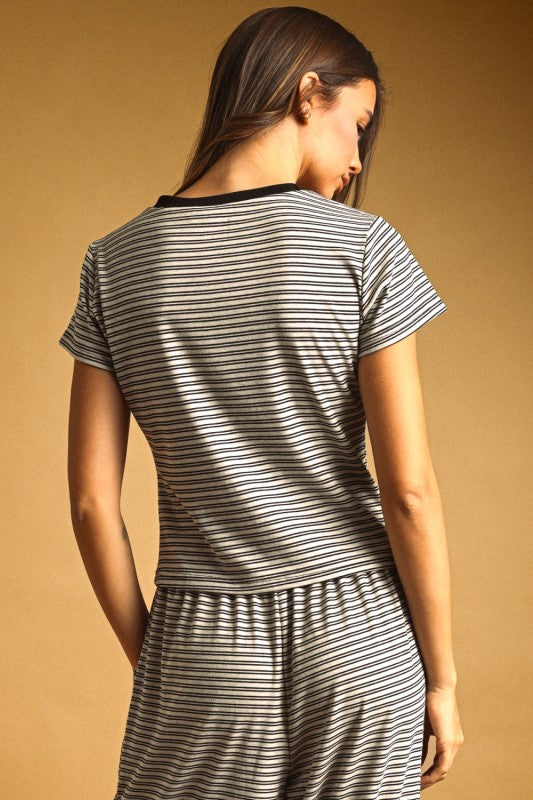 Cynthia Striped Half Snap Top