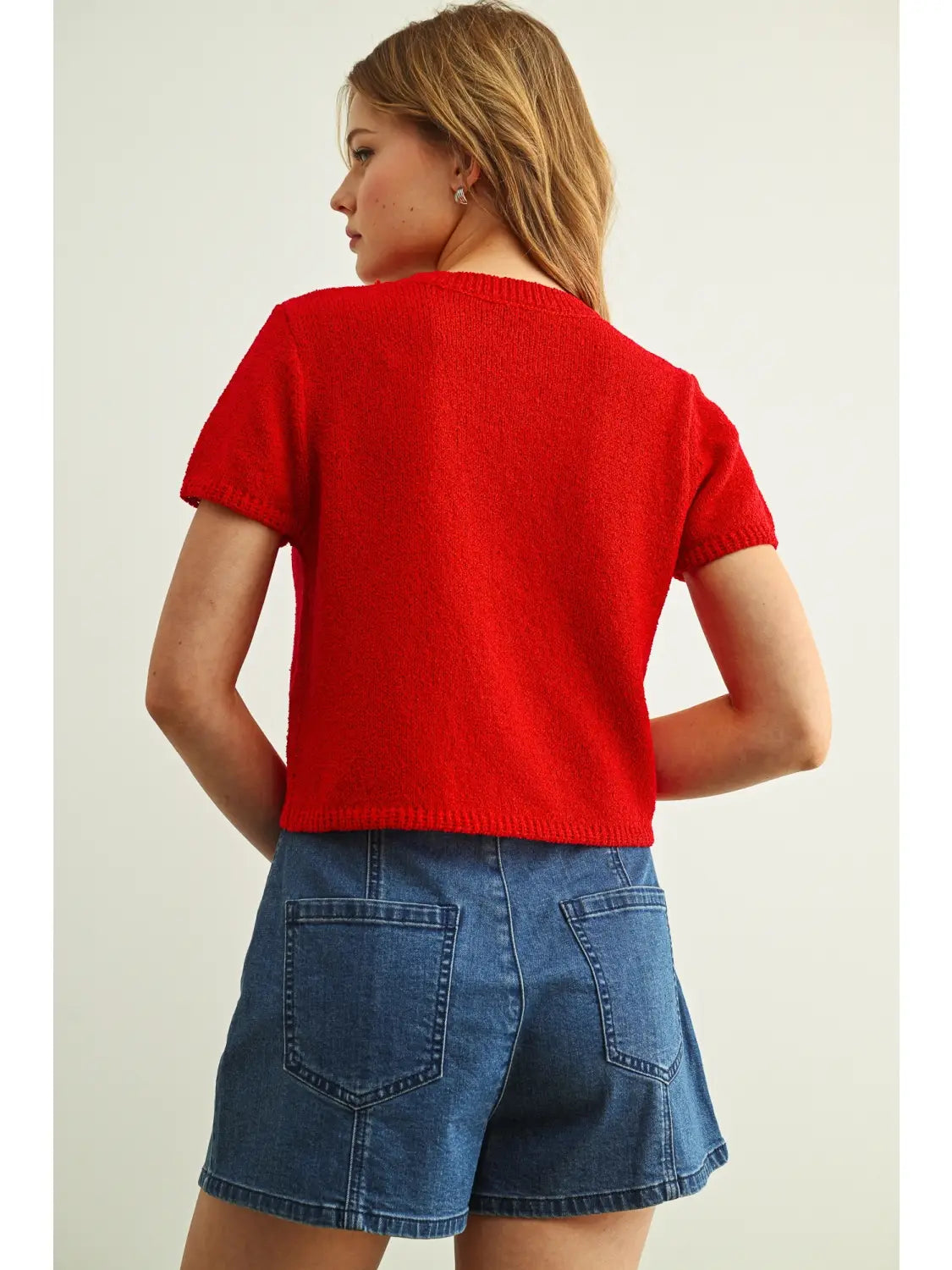 Red Knit Top With Buttons