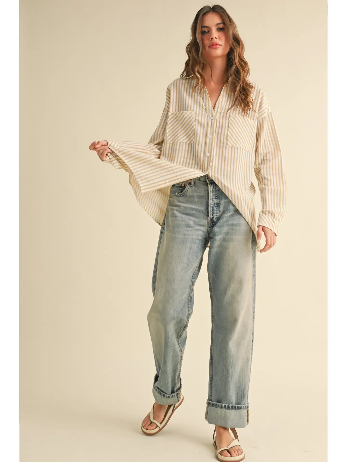 Stripe Button Down in Mustard