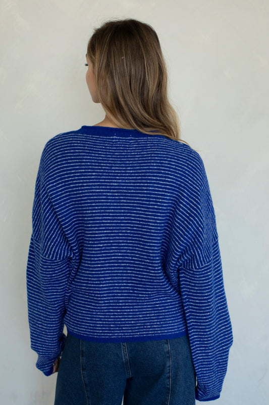 Pinstripe Piper Cardigan in Royal Pinstripe