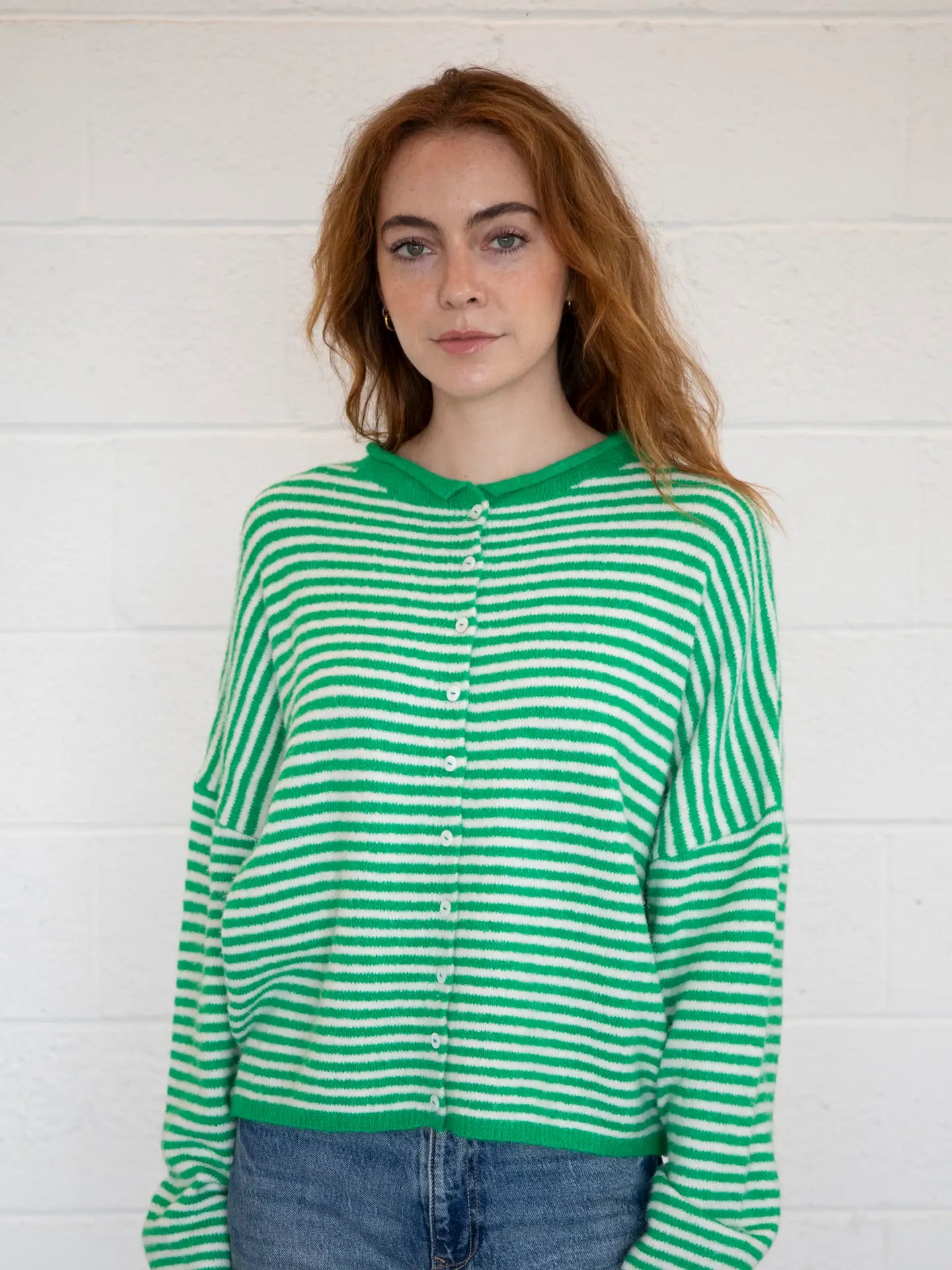 Piper Cardigan in Green Mini Stripe