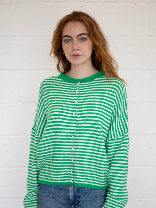 Piper Cardigan in Green Mini Stripe
