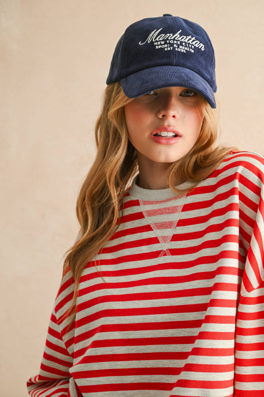 Lilly Stripe Pullover in Red/Grey