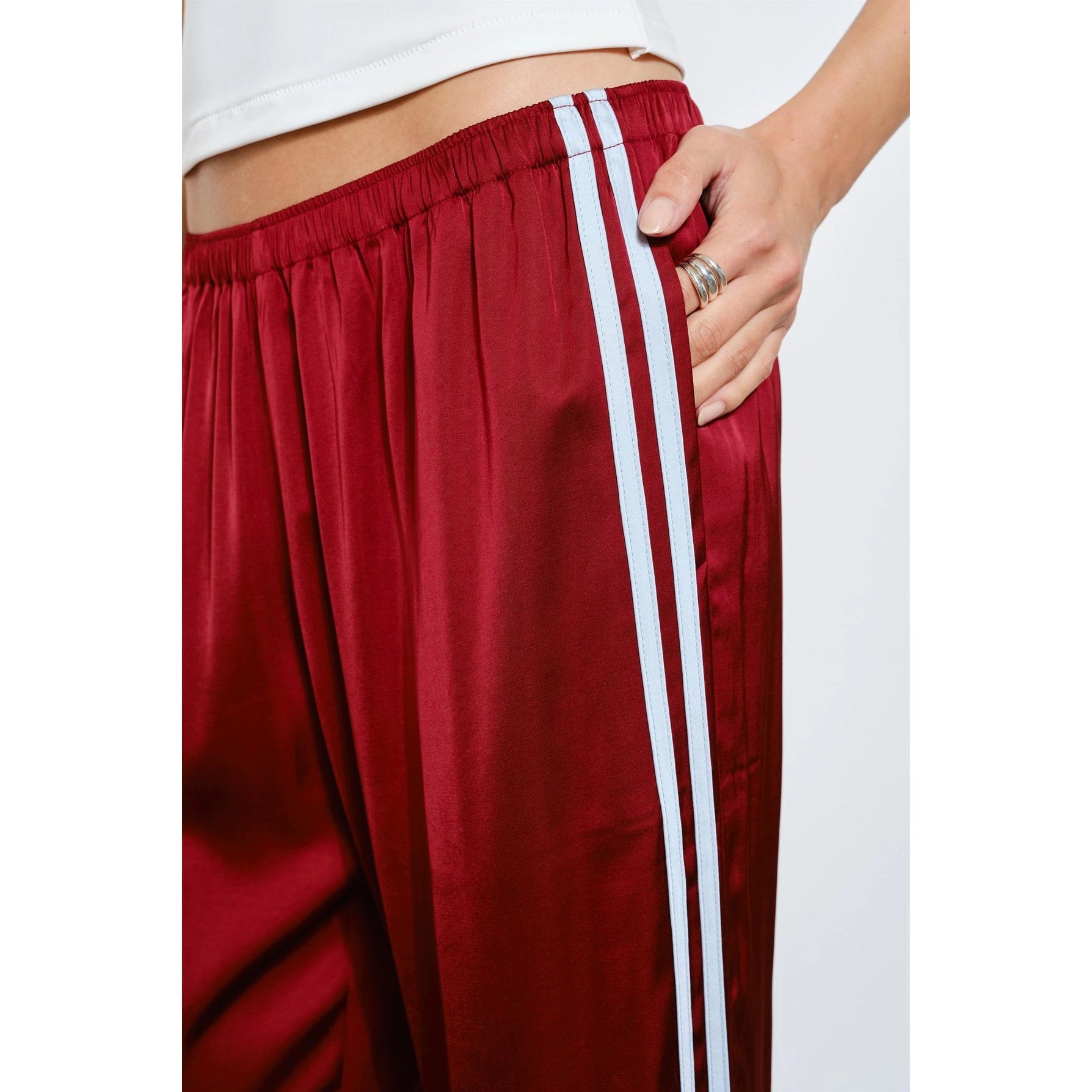 Belinda Satin Track Pants in Burgundy