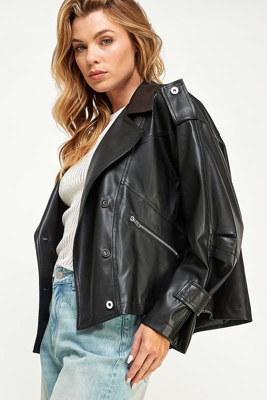 Overfit Leather Biker Jacket
