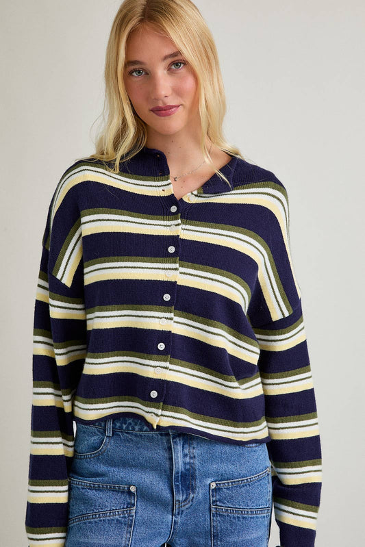 Navy Multi Stripe Cardigan