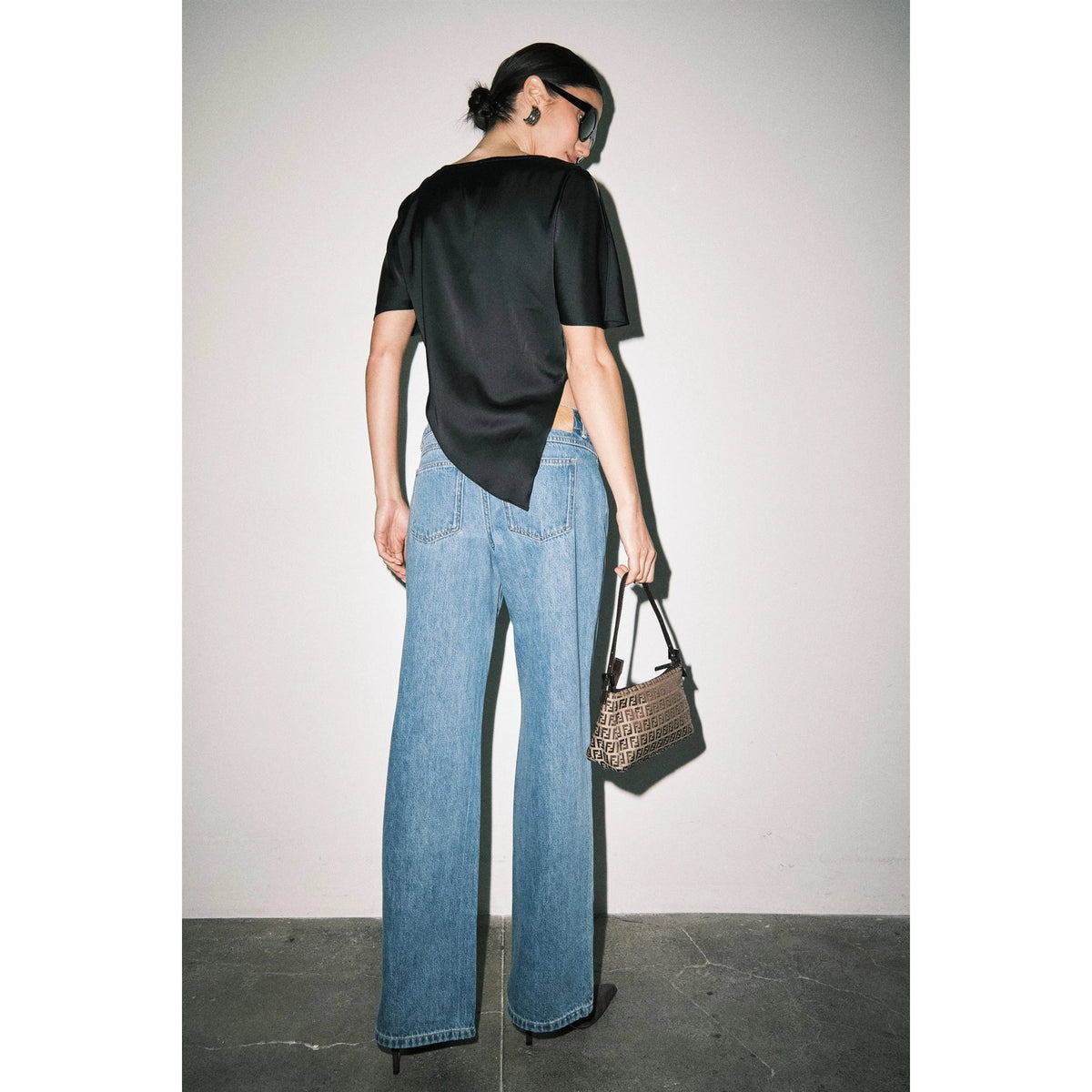 Mason Asymmetric Satin Top in Black