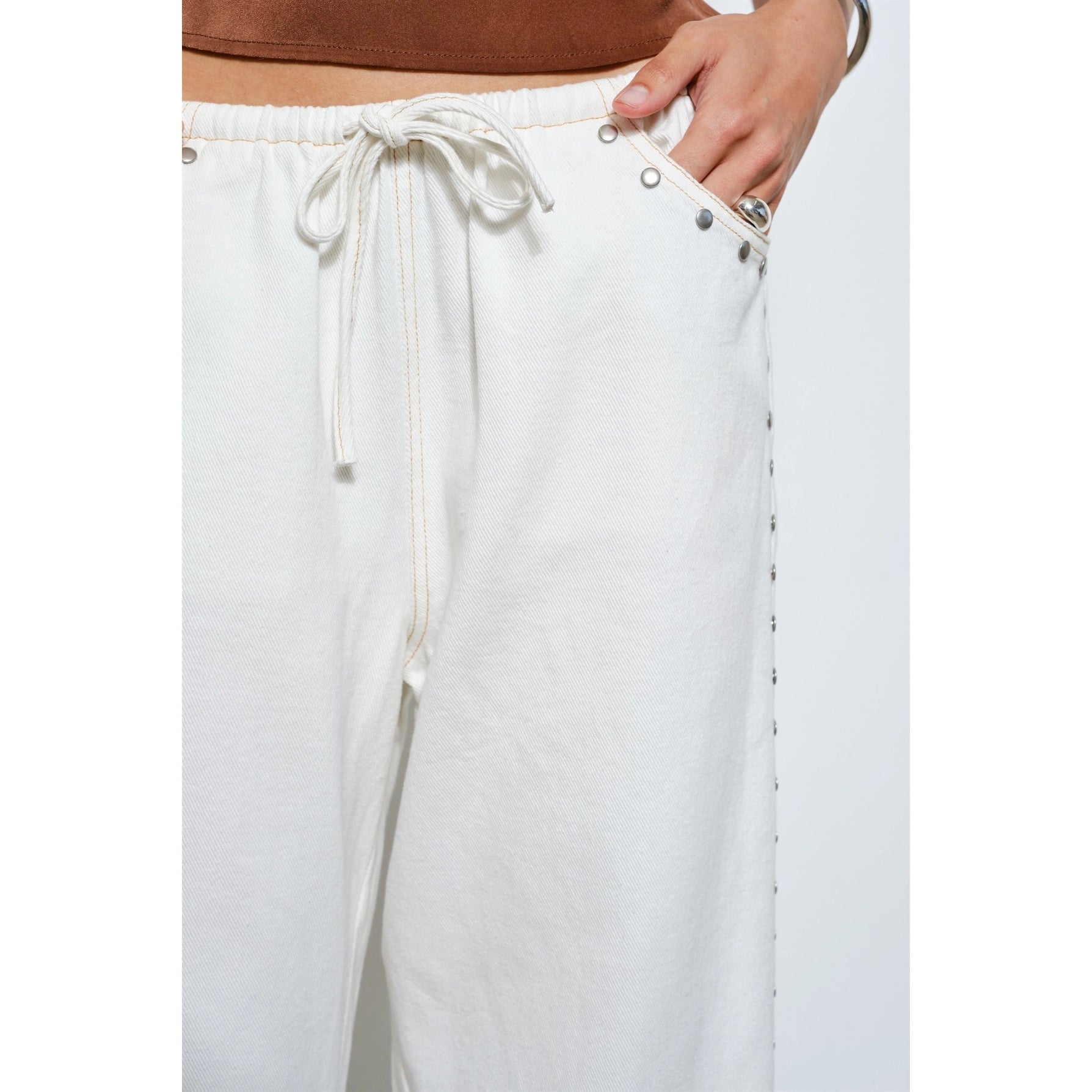 Marlowe Studded Pants in White Denim