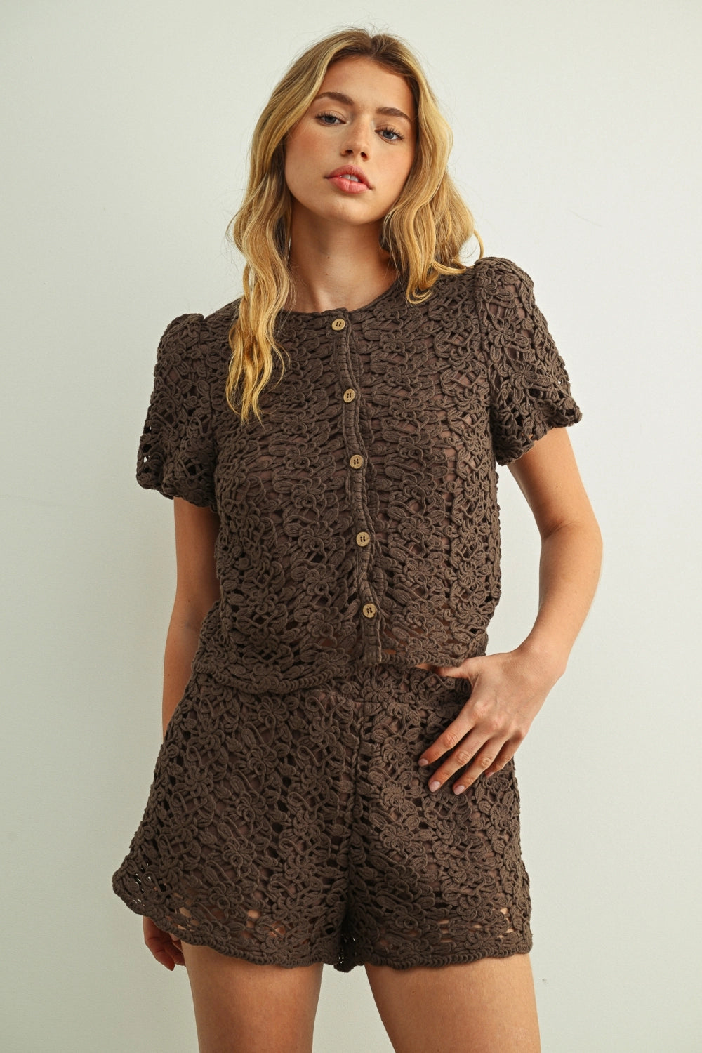 Brown Crochet Jacket Top