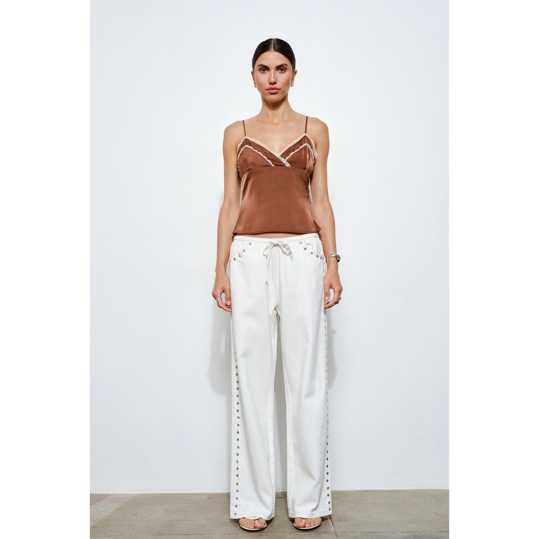 Marlowe Studded Pants in White Denim