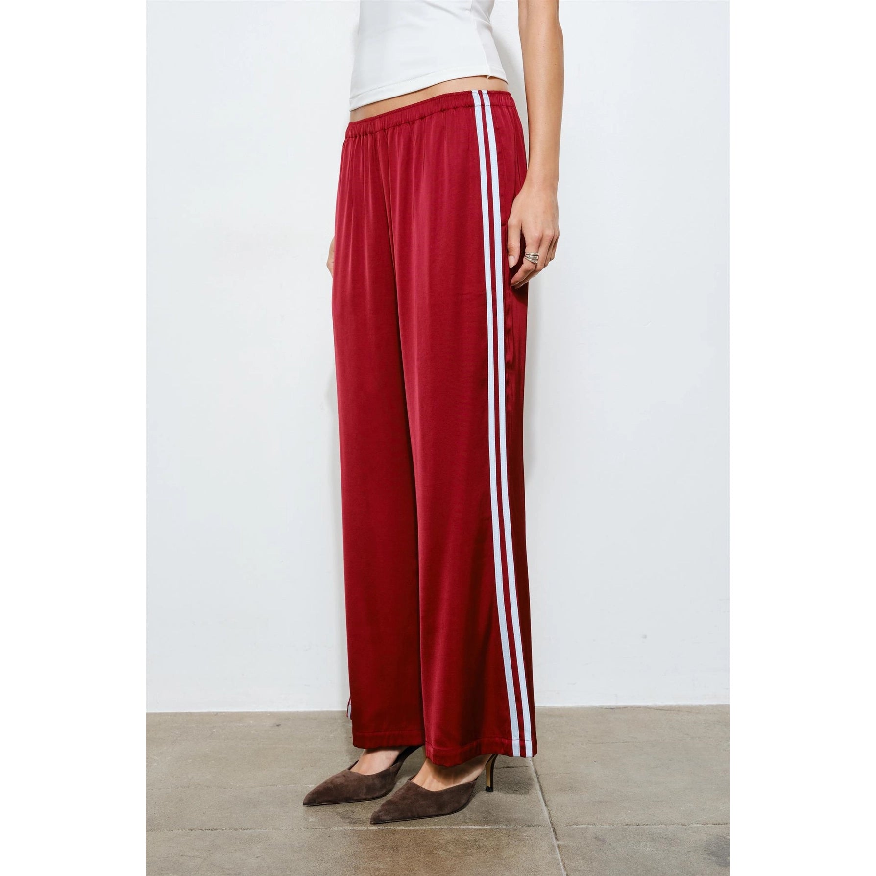 Belinda Satin Track Pants in Burgundy