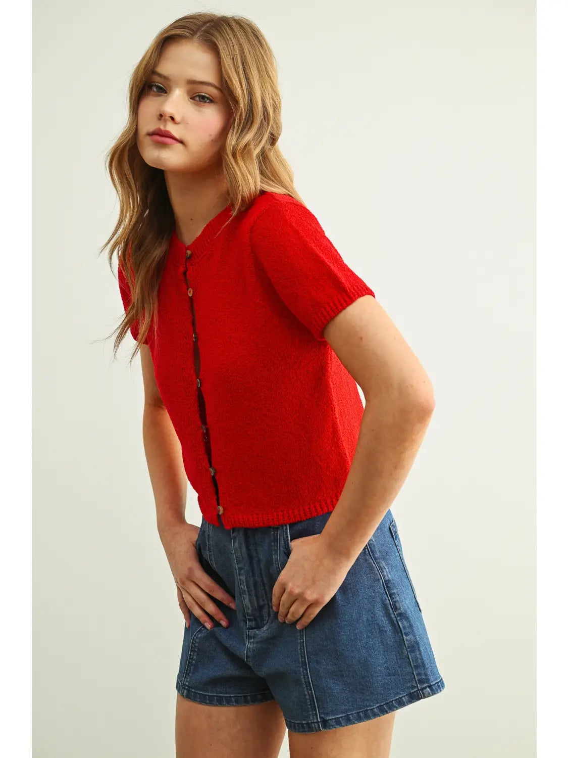 Red Knit Top With Buttons