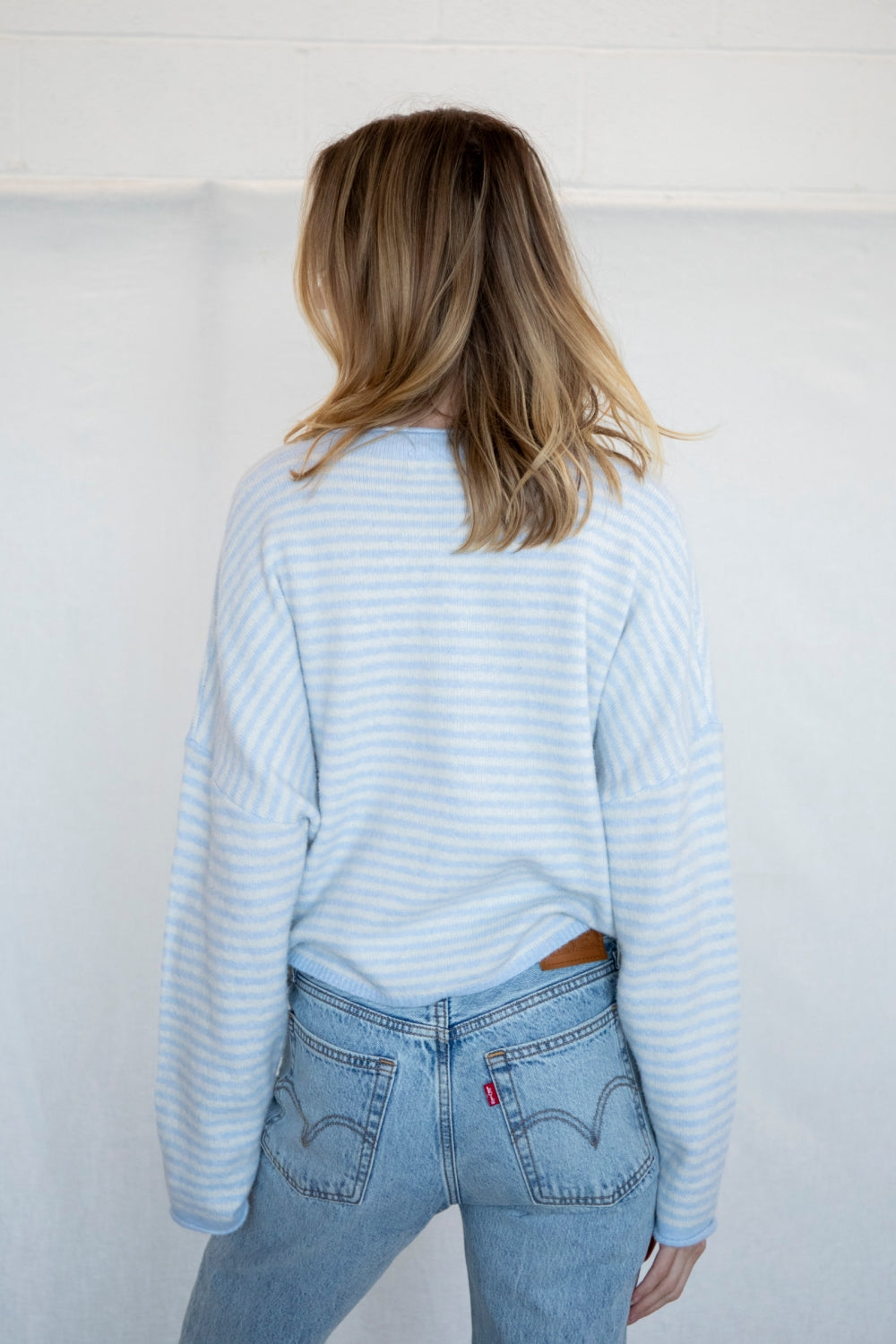 Mini Stripe Piper Cardigan in Light Blue