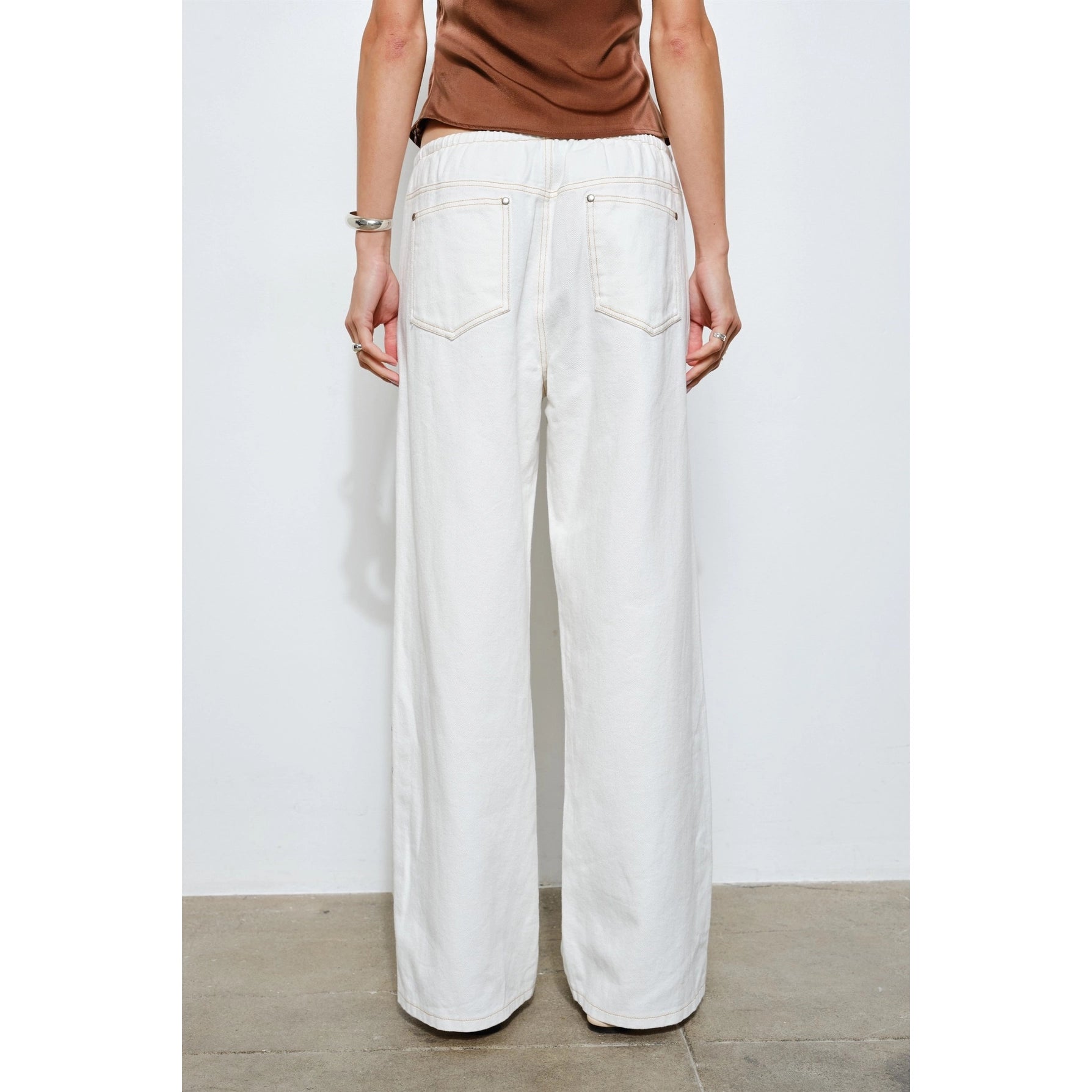 Marlowe Studded Pants in White Denim
