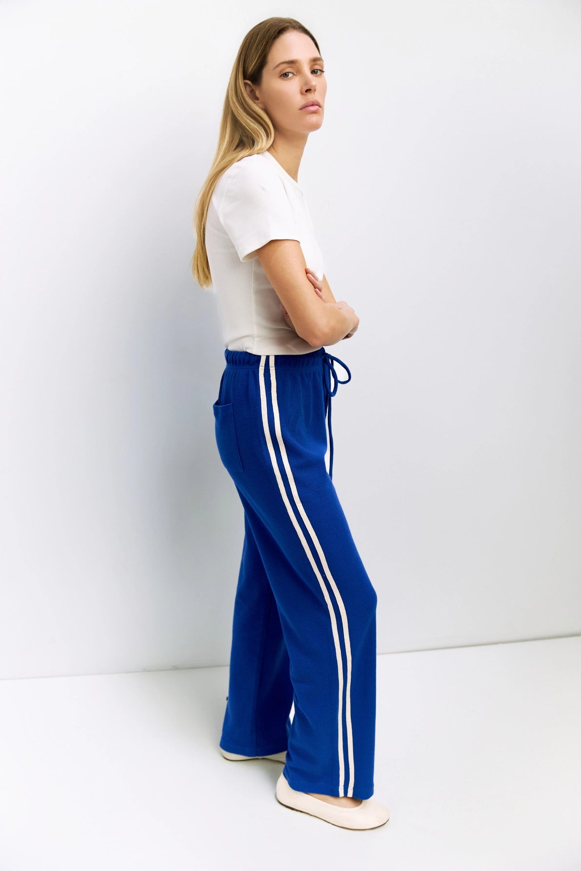 Enzo Track Pants in Blue/Cream