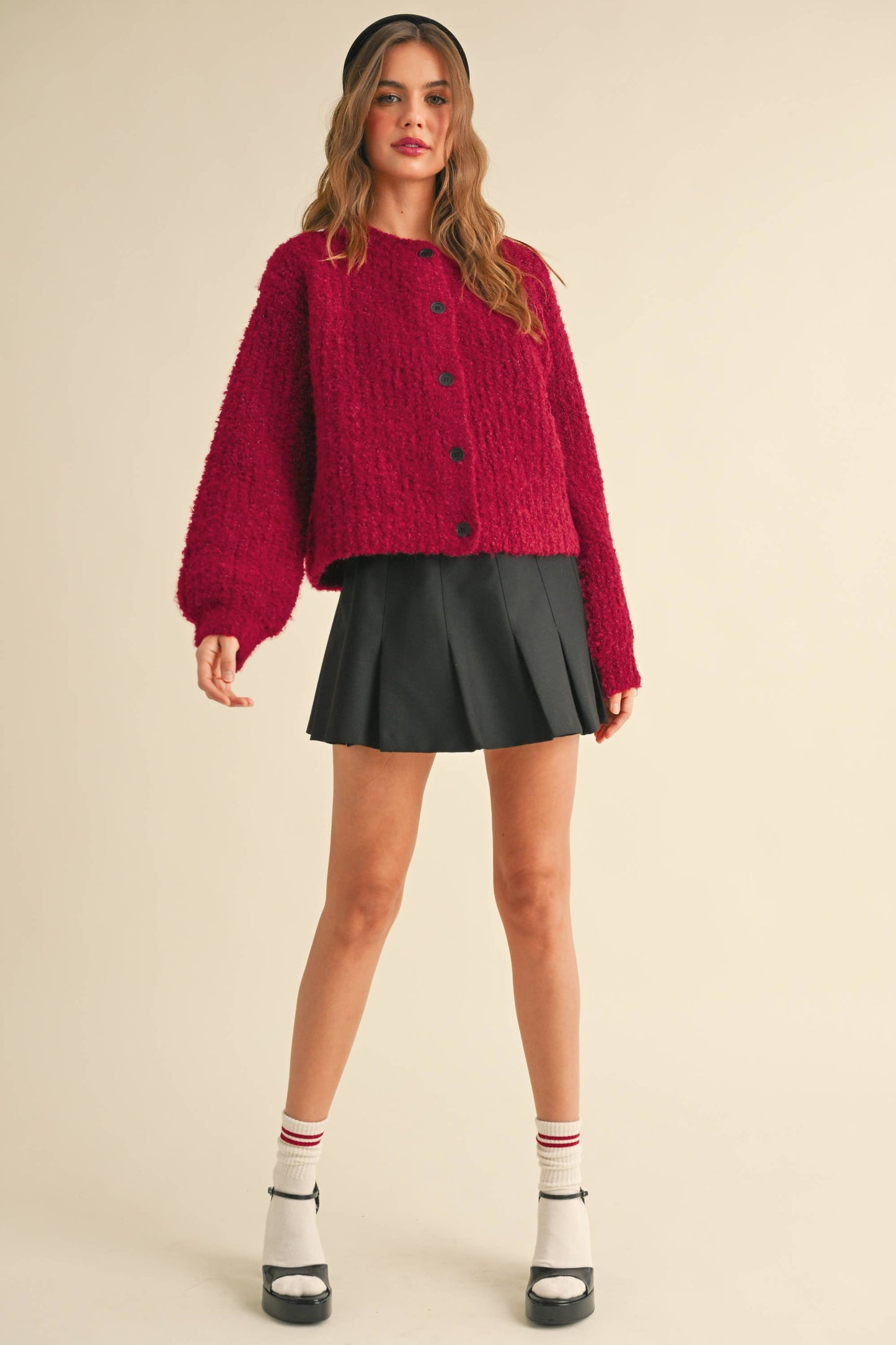 Jackie Sweater Cardigan in Cherry