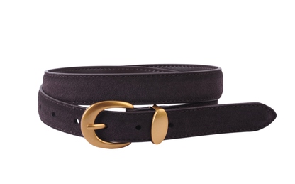 Chocolate Suede Belt Gold Buckle