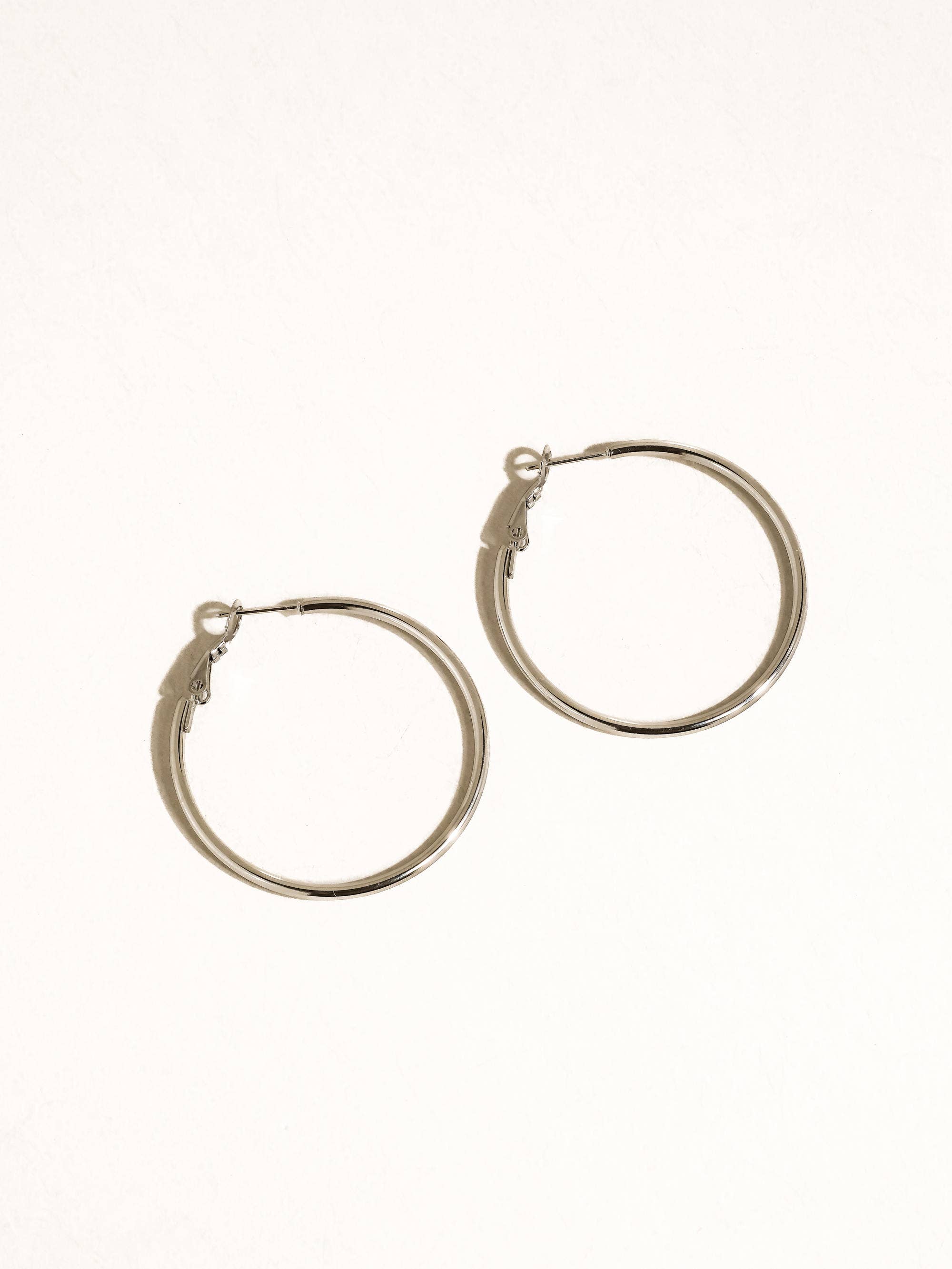 Classic Thin Hoop Earring in Silver 40MM