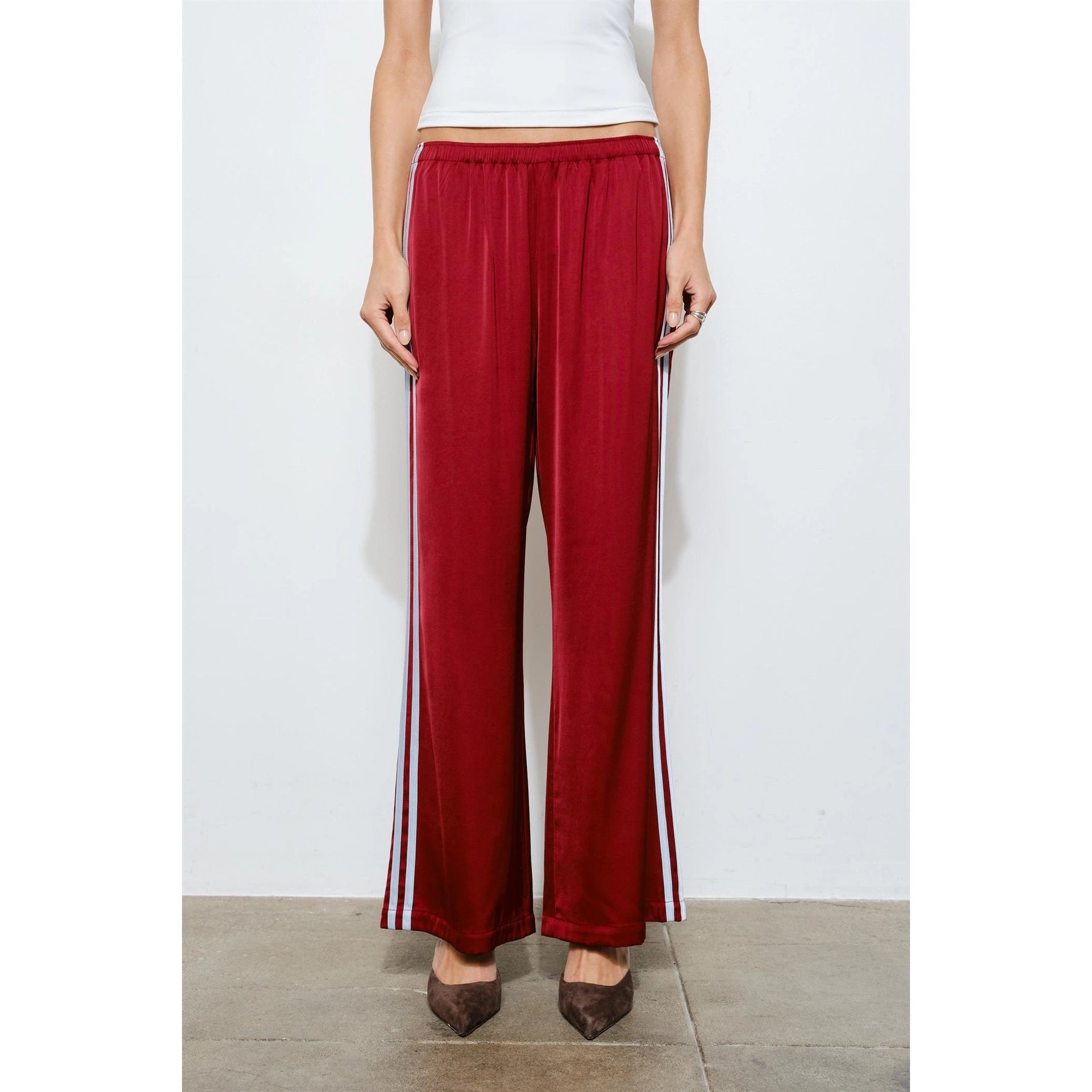 Belinda Satin Track Pants in Burgundy