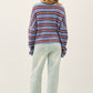Varsity Stripe Piper Cardigan in Dusty Blue